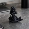 Layered Printing Mermaid 3D Printed Action Figure, Dark Gothic Style Figurine with Matte Black Finish, Movable Joints Cartoon & Wide Rock Base, Decor