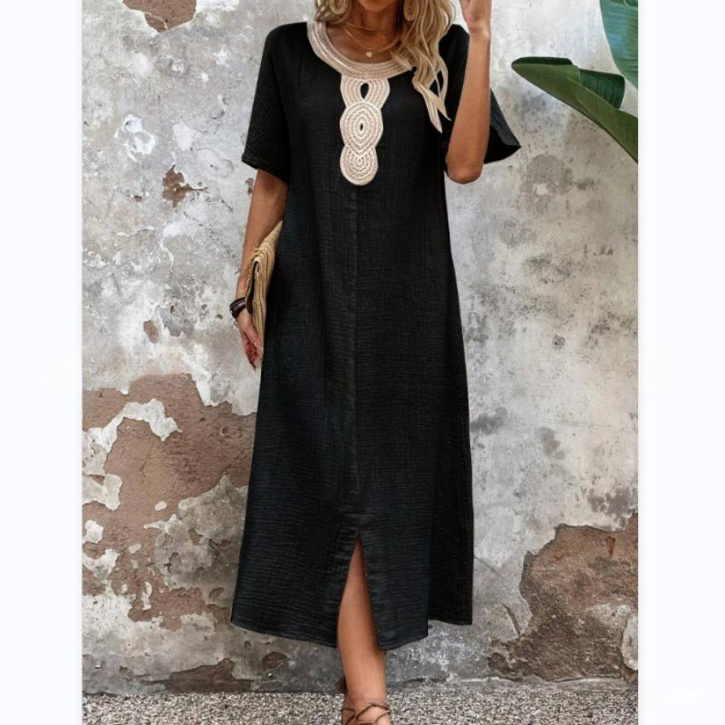 Новое женское летнее платье свободного кроя с круглым вырезом и короткими рукавами из кружева