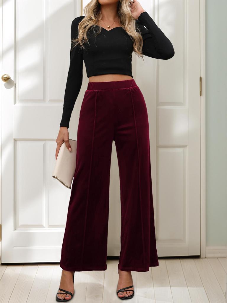 Летние европейские и американские бархатные брюки с высокой посадкой и широкими штанинами для женщин