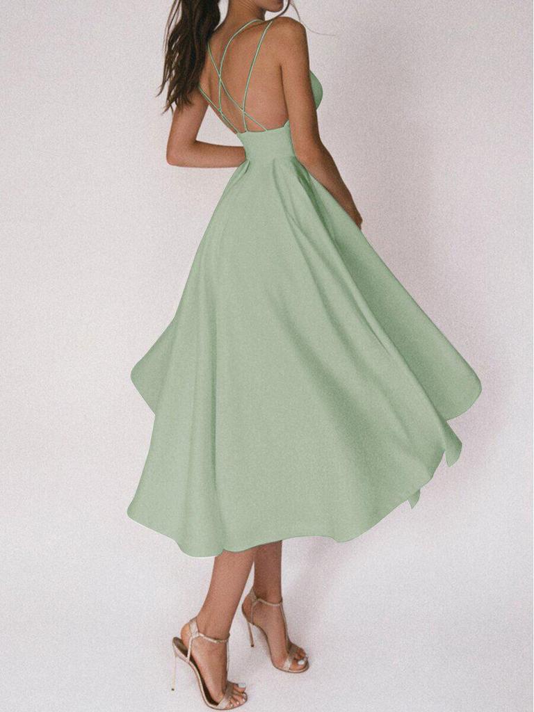 Разноцветное европейское и американское женское сексуальное вечернее платье с расклешенной юбкой и бретелями-спагетти