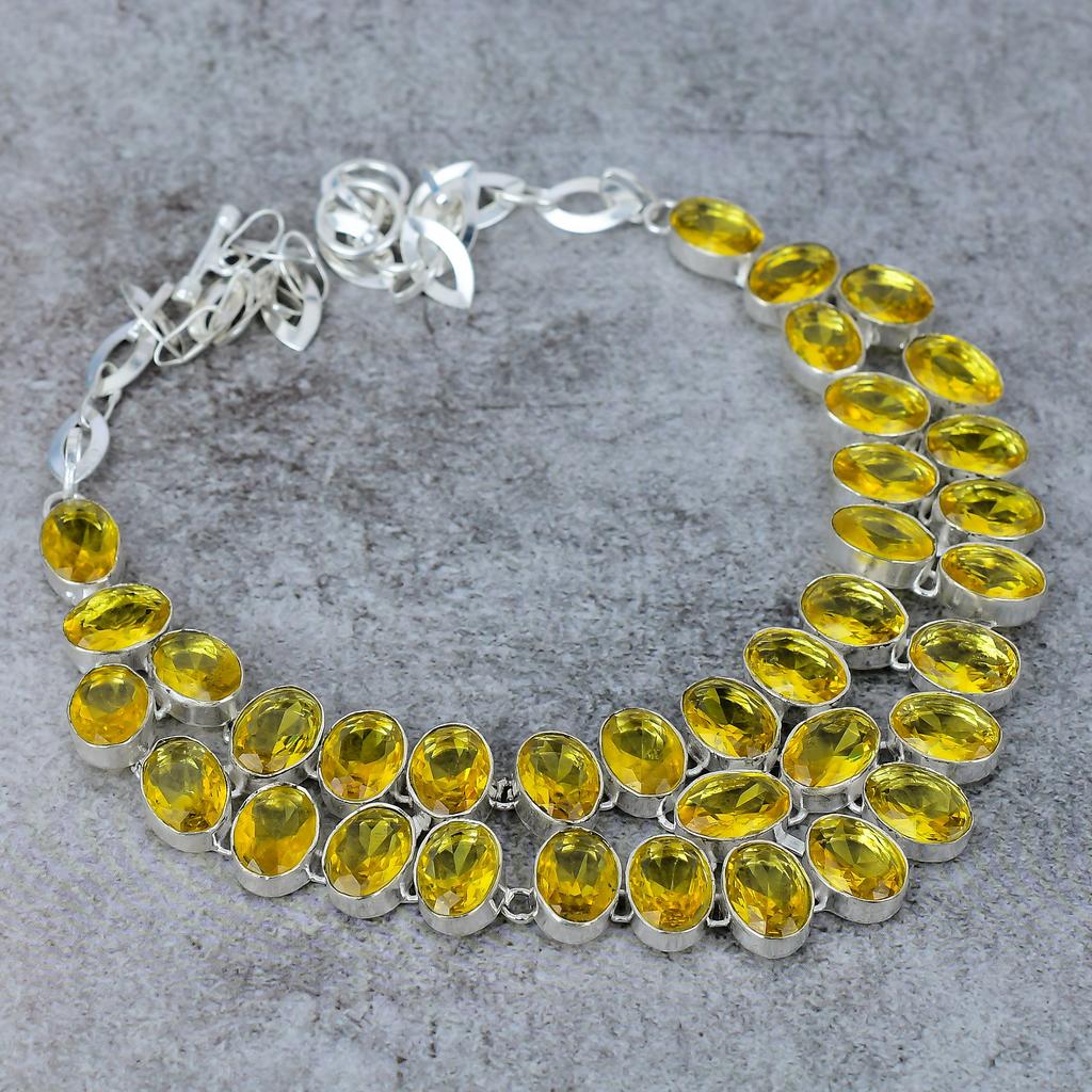Citrine Gemstone Handmade 925 Sterling Silver Jewelry Necklace 18" M-329