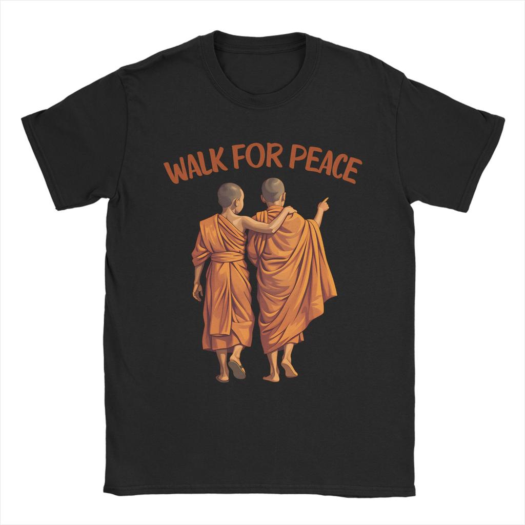 Buddhist Monks Walk For Peace Aloka Dog Cotton T Shirt For Unisex Summer ONeck Leisure Tee Shirt Oversized Dropshipping Tops