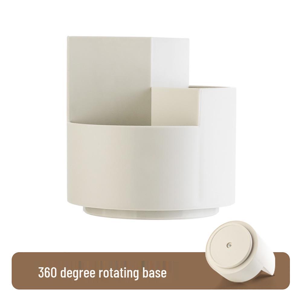 Three-Grid Rotating Pen & Makeup Brush Holder - Large Capacity, Multifunctional Japanese Office & Education Storage Box