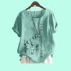 Women Casual Floral Print Loose Blouse Laides Cotton Linen Top Fashion Short Sleeve T-shirt