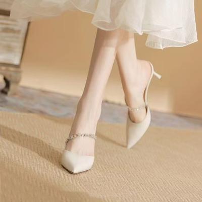 Европейские и американские туфли-лодочки со стразами на высоком каблуке, лето 2024, новые тонкие каблуки, сексуальный темперамент, крутые шлепанцы с закрытым носком