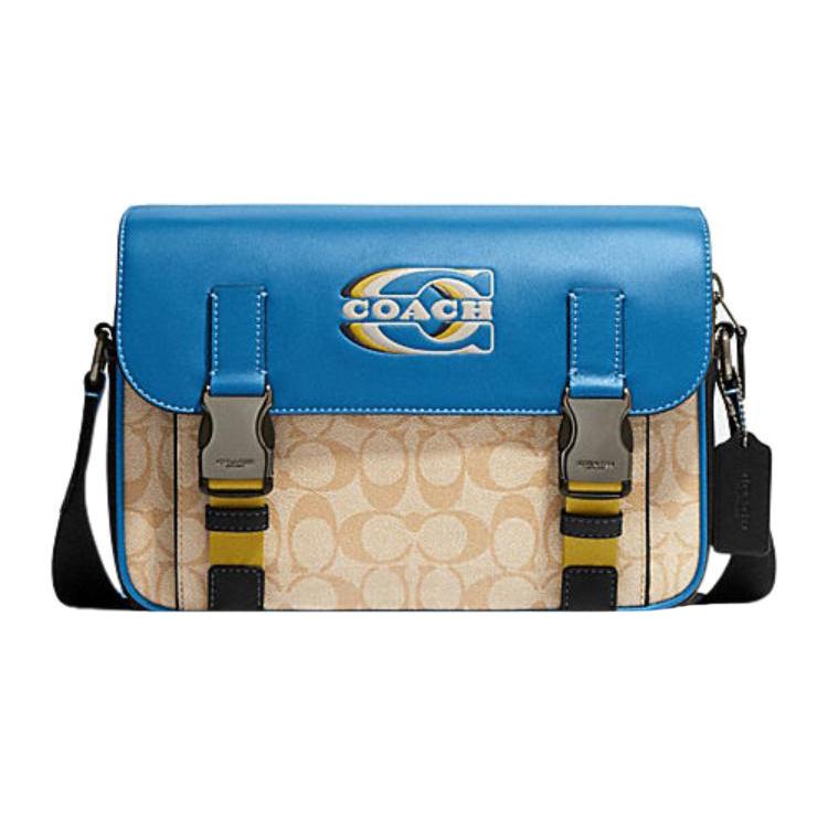 New COACH Track Cow Leather Shoulder Bag, Crossbody Bag Regular Men's Blue Beige CH118-QBVFG