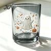 Cute Ghost Drinking Glasses Halloween Glass Cup, Colorful Gradient Aesthetic Tumbler with Whiskey Juice Soda Pumpkin Skull Print, Spooky Party