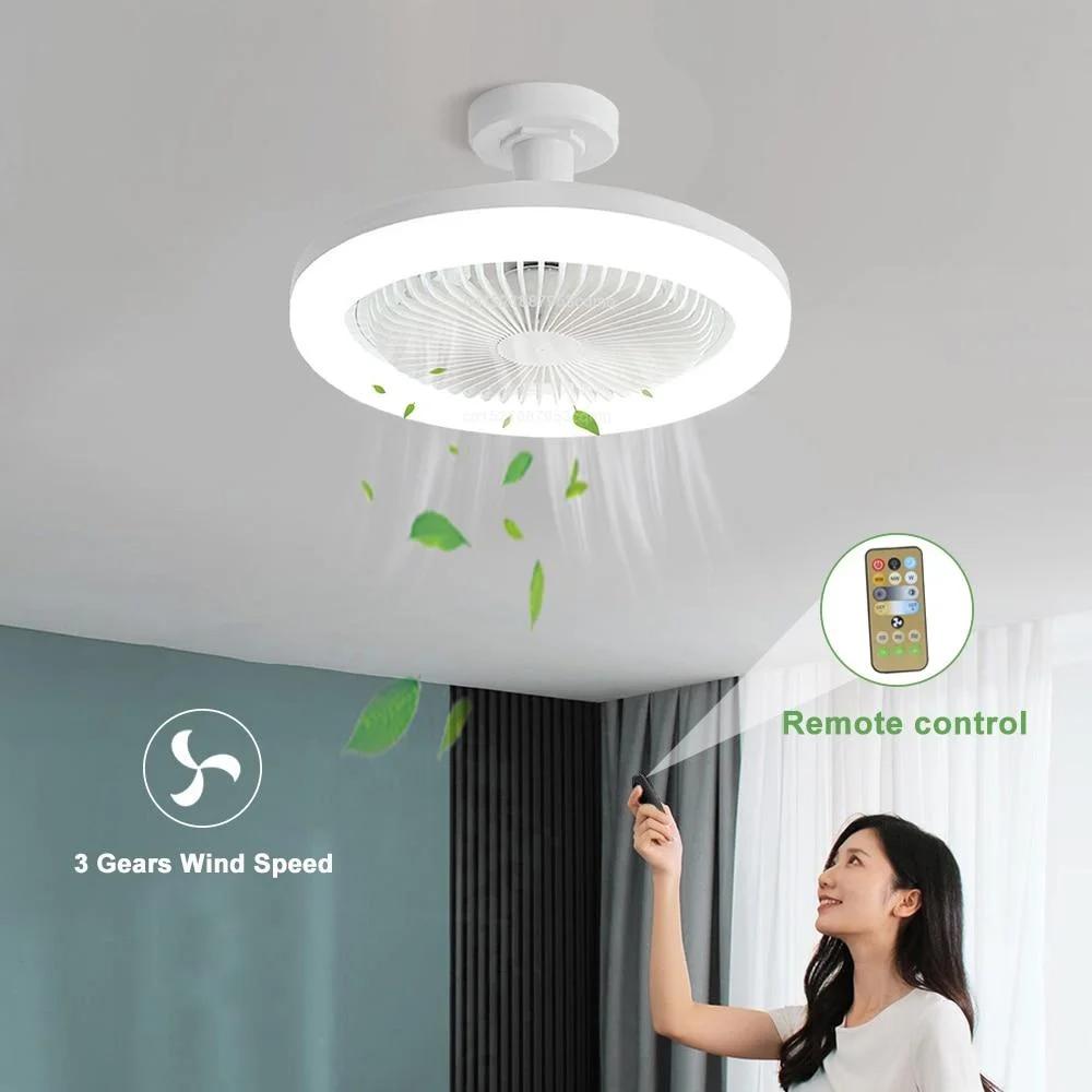 Ceiling Fan with Remote Control LED Light Universal Intelligent Silent Conversion Base Living Bedroom Refrigeration Supplies