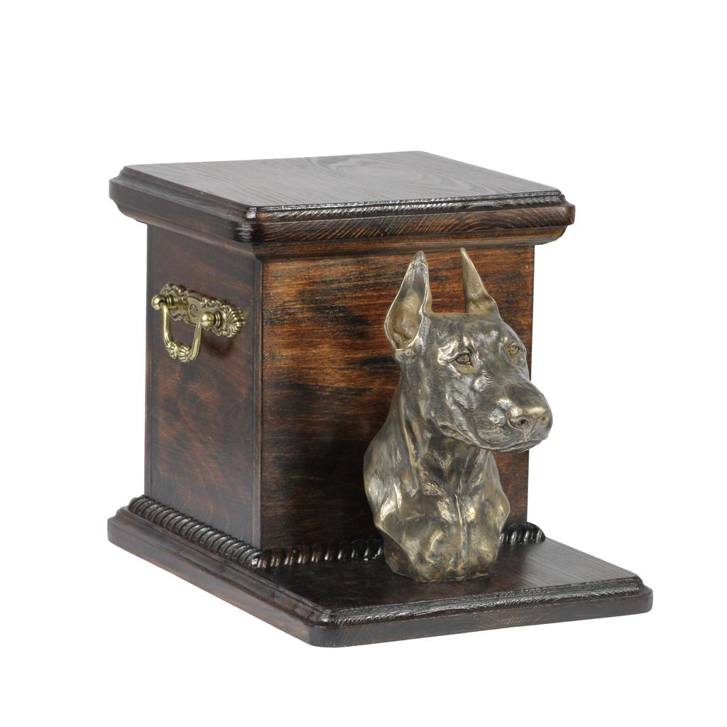 Dobermann, Doberman Pinscher, Dobie I – Urn for dog ashes with a statuette, elegant urn for a dog | Art-Dog