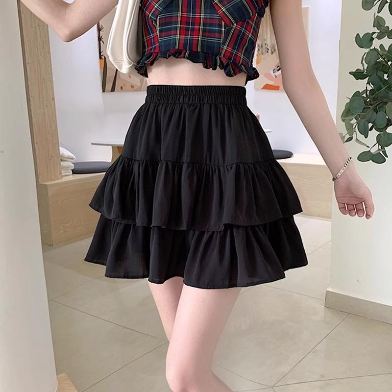 DX ~~ Белая горькая блохастая короткая юбка, женская летняя, с высокой талией, тонкая юбка с рюшами и зонтиком, короткая плиссированная юбка