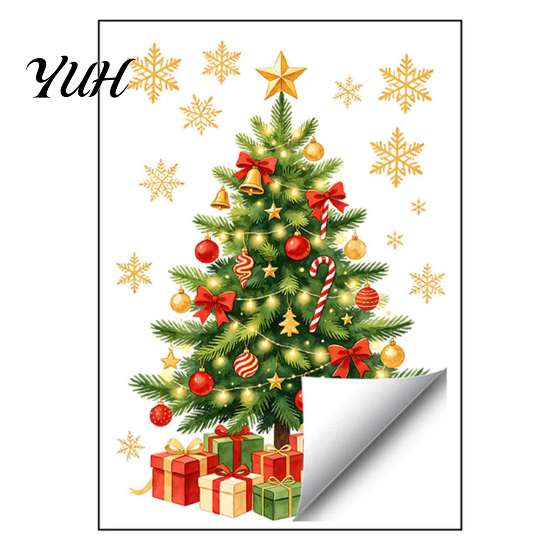 Holiday Decorative Gifts Christmas Window Clings, Cute Santa Claus Snowman Xmas Tree Stickers, Removable PVC Clings Winter Static Glass Decal