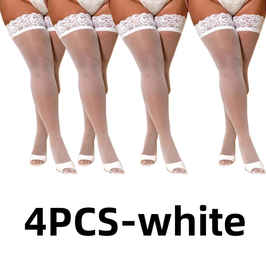 4 пары/КОМПЛЕКТ Кружевные чулки выше колена, до бедра, эластичные, сексуальные, тонкие, черные, в сетку, комплект чулок, белые, больших размеров, длинные носки для женщины
