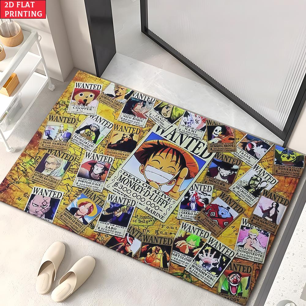 Anime Pirate Crew Treasure Doormat, Cartoon Character Non-slip Floor Mat, Decorative Entrance Rug for Home Living Room Bedroom