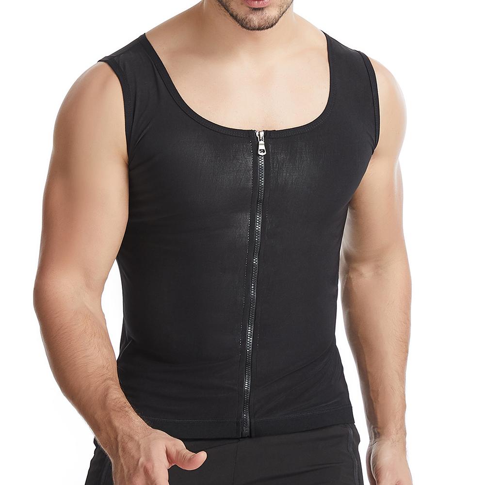 Мужской костюм для сауны, удерживающий тепло, молния, спортивный жилет для тренировок в тренажерном зале, бодибилдинг, майки для тренировок, рубашка с термо-тренером для талии, формирователь тела для похудения