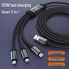 120W 3-in-1 Fast Charging Braided Data Cable for Huawei, Apple, and Type-C Devices with Digital Display