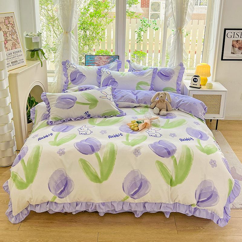 Комплект из четырех предметов, кружевное одеяло с пудрой, постельное белье, подзор для кровати, комплект из трех предметов с изображением принцессы и девочки