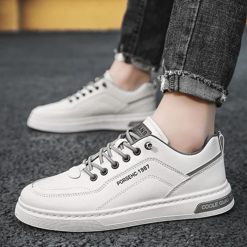 Портативность Модные однотонные удобные мягкие плоские повседневные туфли Hombre Мужские кожаные туфли Нескользящие износостойкие спортивные туфли