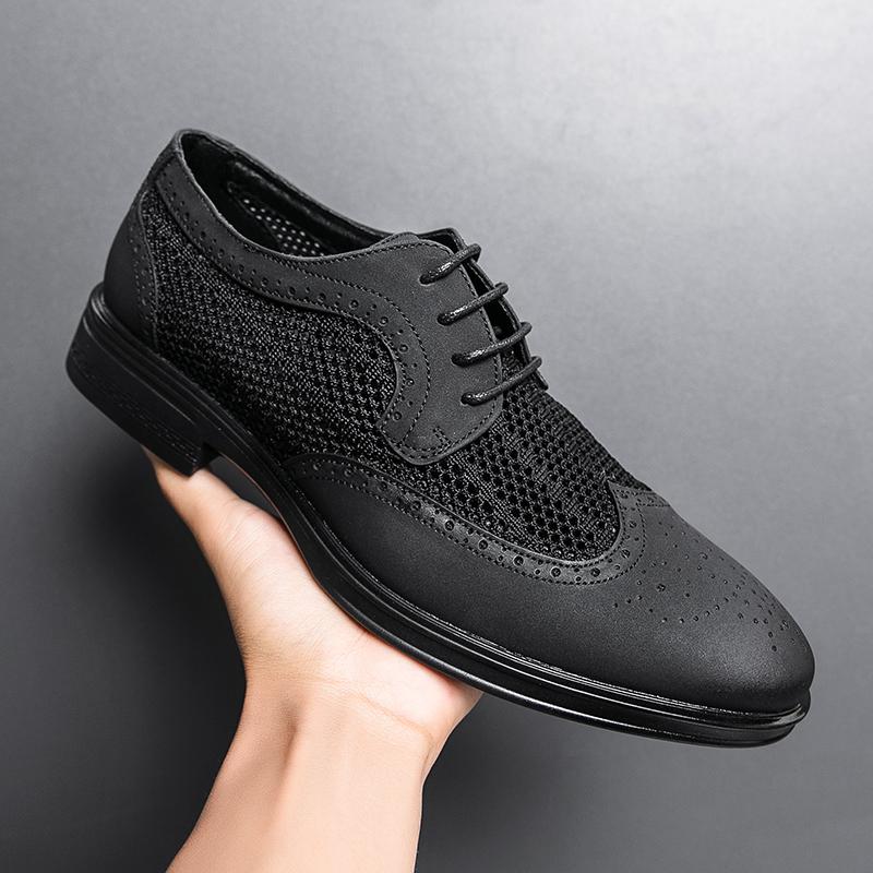 Fashion New Men's Fashion Breathable Air Mesh Patchwork Lace Up Oxford Leather Shoes Wedding Prom Homecoming Footwear Zapatos Hombre