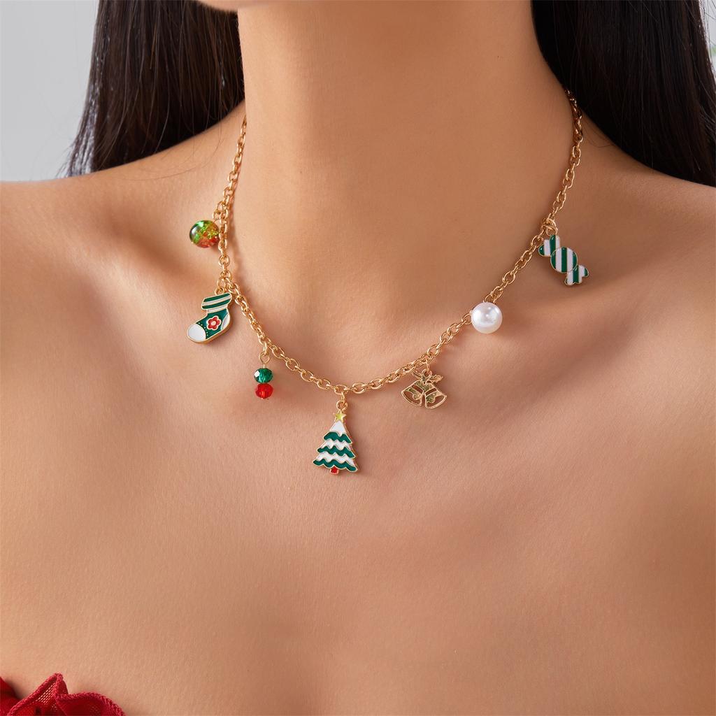 Christmas Themed Necklace, Stylish Cartoon Christmas Tree, Old Man, Candy Multi Pendant Christmas Necklace