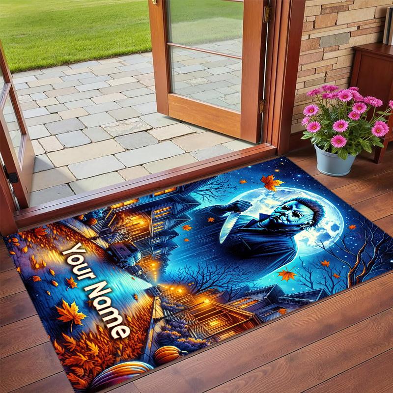 Crystal Velvet Rug Custom Name Text, Soft Non Slip Floor Mat Home DecorHalloween Michael Myers