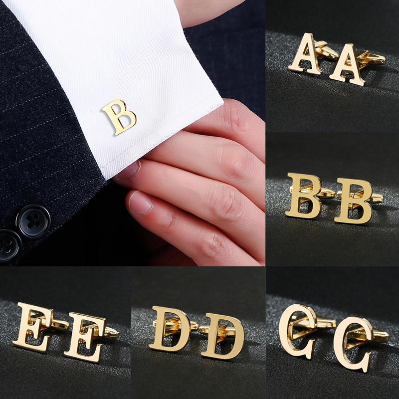 Men's French Shirt Shirt Cuff Links 26 Letters A-Z Cufflinks Gold Color For Men Gift High Quality