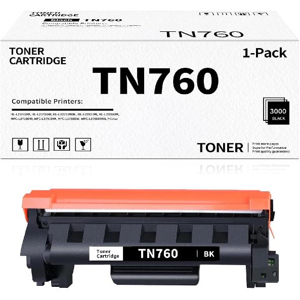 TN760 High Yield Black 1 Pack Toner Cartridge Compatible with TN-760 TN 760 Replacement for Brother HL-L2350DW HL-L2390DW HL-L2395DW HL-L2370DW