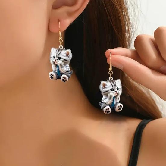 Реалистичные серьги-подвески в форме кошки 2D для женщин - Идеально подходят для юбилеев и Рождества