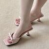 Summer 2025 New Elegant French Mid-heel Stiletto Sandals Breathable Lightweight Non-slip Bow Cool Slippers