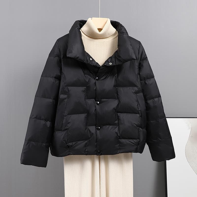 Down jacket women's autumn and winter new solid color light short stand-up collar thickened white duck down loose casual coat