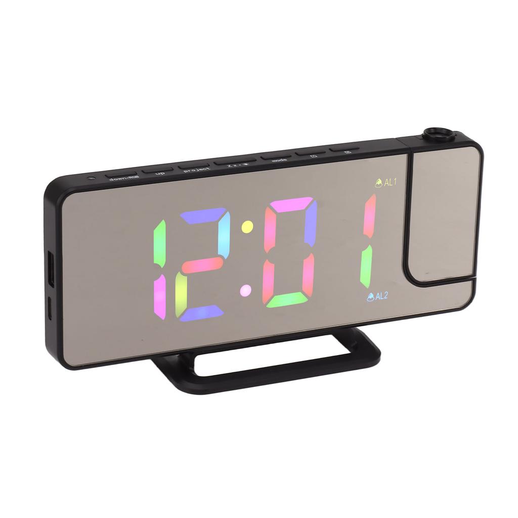 Цифровые часы RGB LED Большой экран Зеркальная проекция Многофункциональные Настольные Электронный будильник Черный
