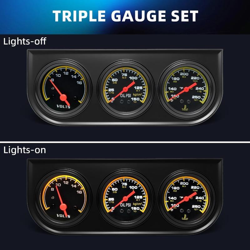 3-In-1 Vehicle Gauge Oil Pressure+ Volt Meter + Water Temp Guage °F PSI 8-16V Car Triple Gauge With Sensor For Car Truck SUV