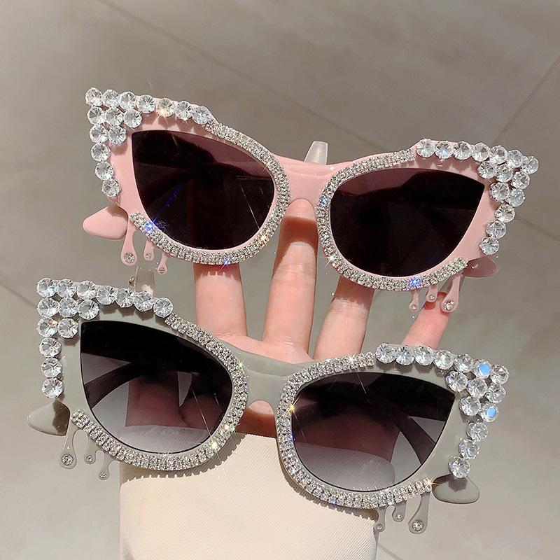 Неполяризованные модные солнцезащитные очки «кошачий глаз», женские блестящие кристаллы, высококачественные роскошные солнцезащитные очки, модные солнцезащитные очки для отпуска и пляжа
