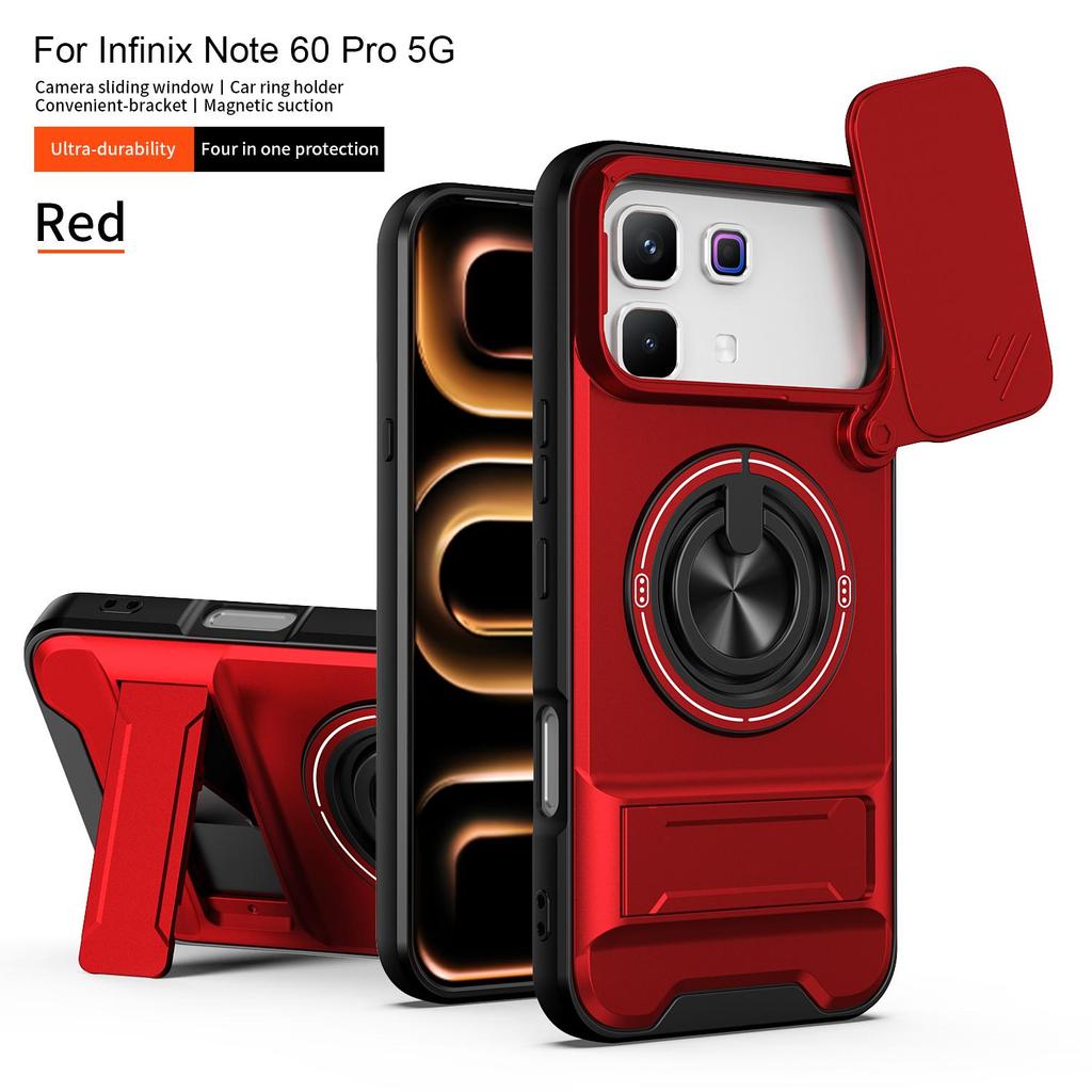 Slide Camera Cover for Infinix Note 60 Pro 5G Case With Built-in Ring Stand