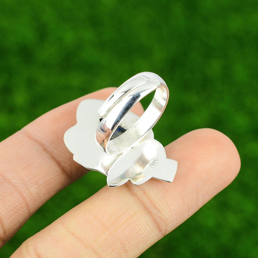 Pear Lapis Lazuli Gemstone Bezel Boho Promise Cescent Moon Ring Sterling Silver