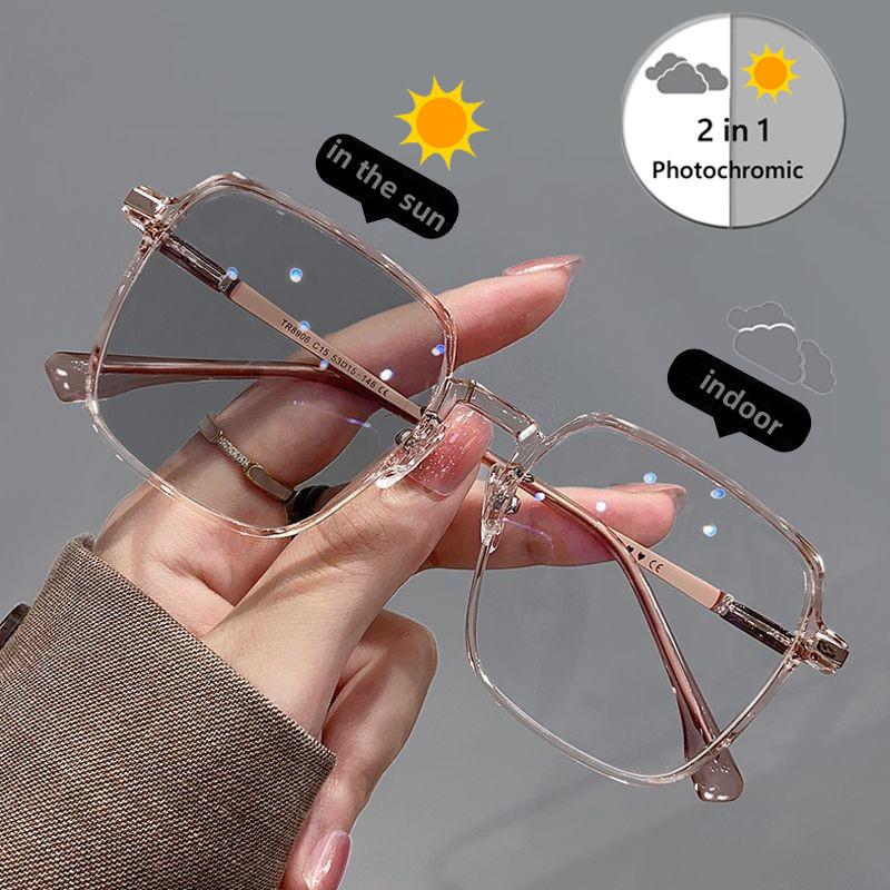 Photochromic Anti Radiation Glasses Square Sun Shades Women Men Glasses Frame Replaceable Lens Anti Blue Light Fashion Eyewear