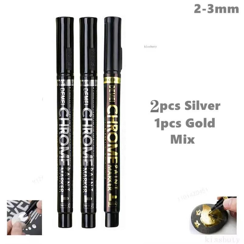 1-5Pcs Chrome Paint Marker Reflective Fluid Mirror Paint Pen 2mm Silvery Ink For DIY Car Styling Model Metal Wood Plastic Stone
