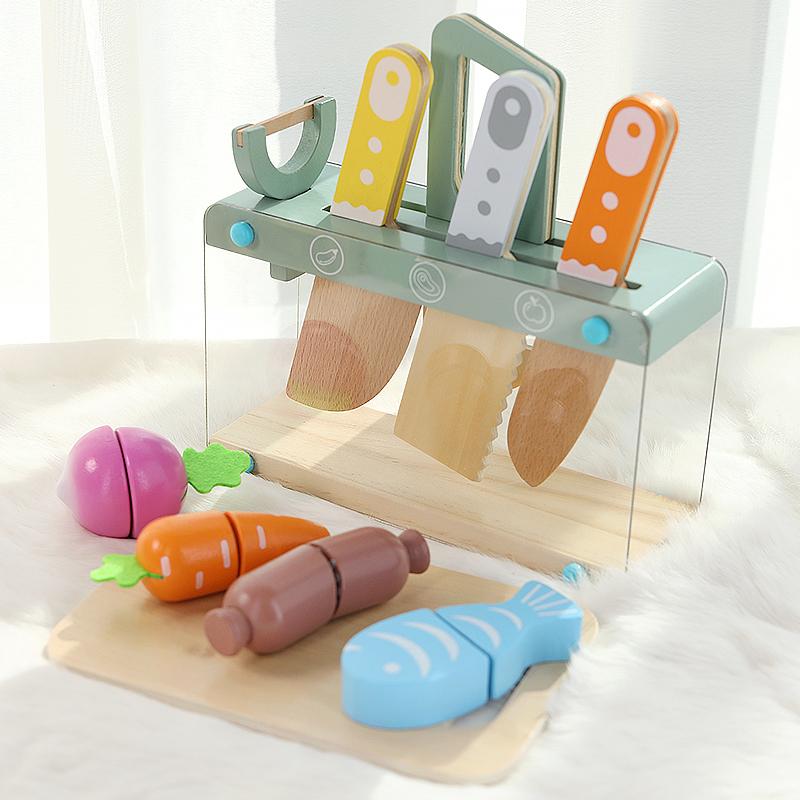Children's Simulated Home Cooking Utensils, Bowls, Chopsticks, Knives, Forks, Wooden Simulation Boys and Girls' Toy Plates