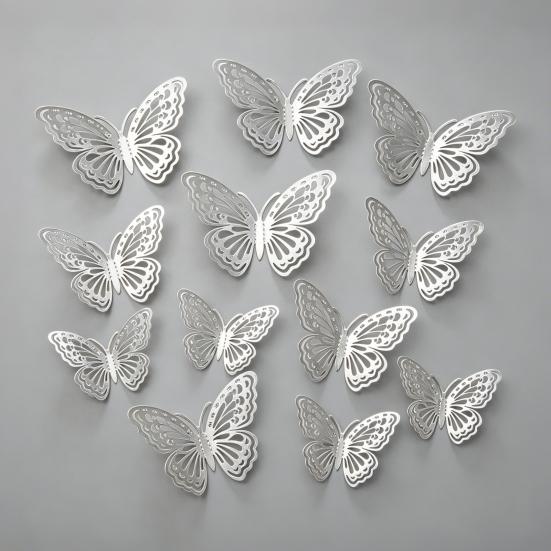 Yousheng 12 Pcs 3D Butterfly Wall Decor 3 Sizes Metallic Hollow Butterfly Decal for Birthday Party Cake Decoration Removable DIY Wall Art Mural for