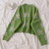 Women's Autumn and Winter Floral Knit Loose V-Neck Short Sweater