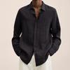 Autumn Long-sleeved V-neck Loose Button Cotton Linen Shirt Shirt Men's Fashion Casual Blouse Solid Colour Shirt