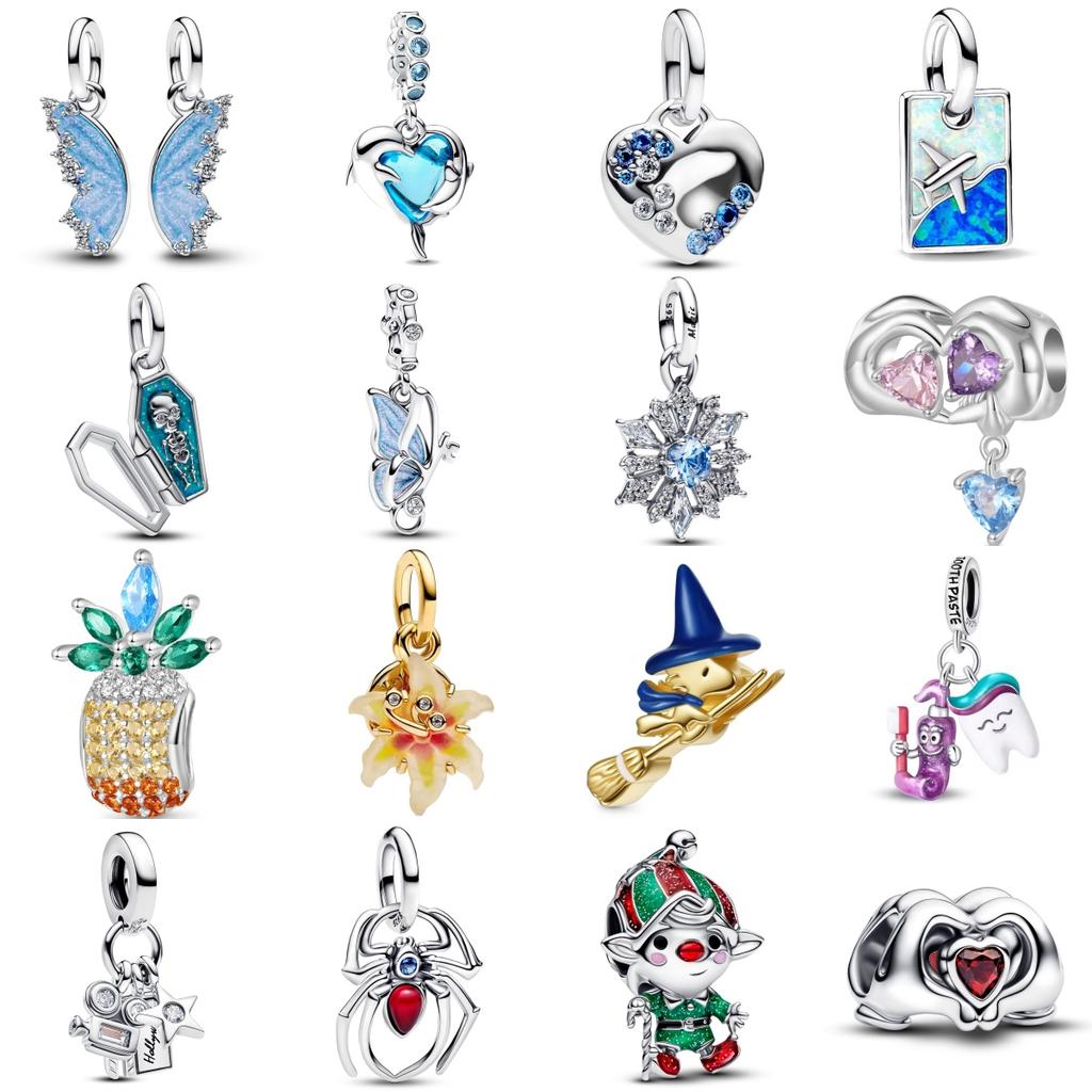 New Copper Blue Heart Butterfly Pineapple Golden Lily Pendant Diy Charm Bead Fit For Original Bracelet Women'S Luxury Jewelry