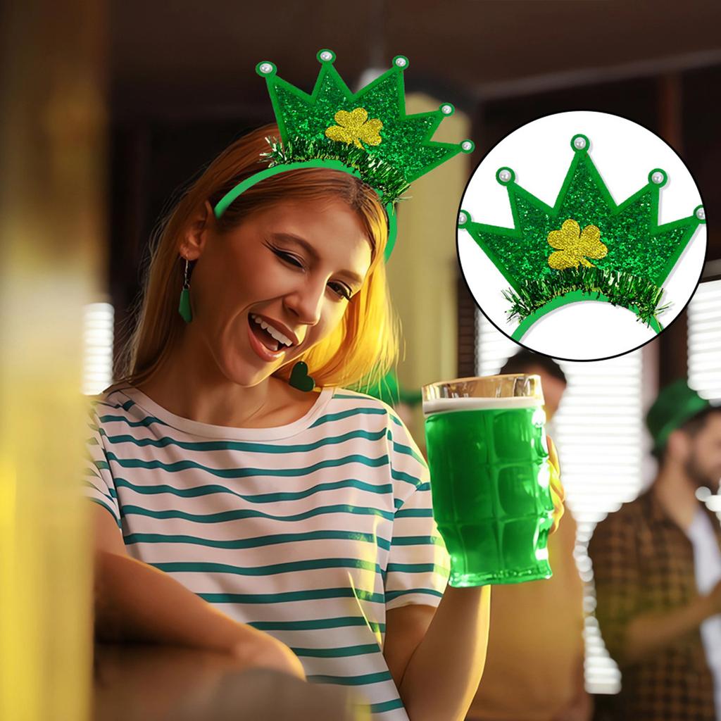 Взрослая ирландская повязка на голову с пайетками, трилистником/бантом, блестящей пудрой, повязка на голову на День святого Патрика, карнавальный обруч для волос