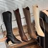 Женские высокие сапоги с острым носком, модные длинные ботильоны с боковой молнией, женская элегантная вечерняя обувь на высоком каблуке, зимняя женская обувь