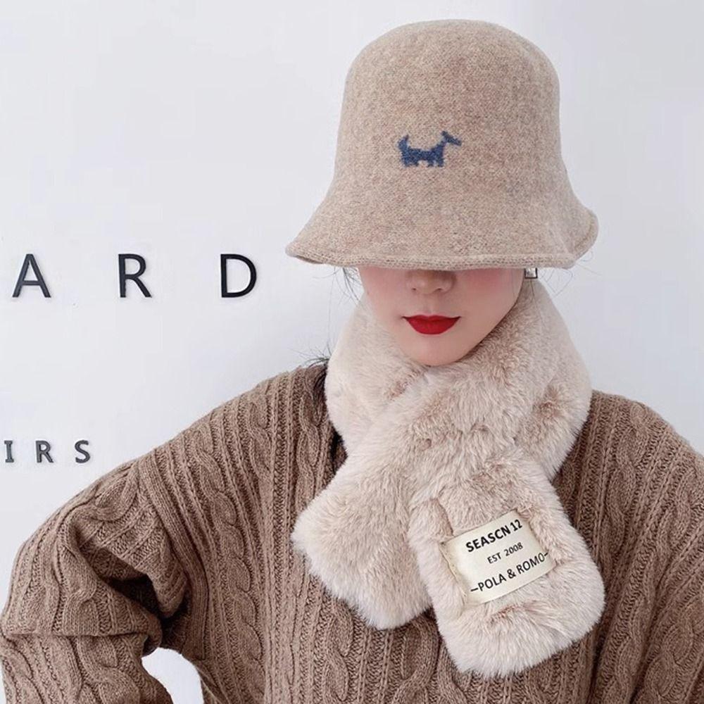 Solid Color Neck Scarf Thicken Neckerchief Wrap Cute Cross Scarf Girls