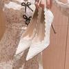 White Wedding Shoes Bridal Shoes Design Sense Niche Lace Pointed Thin Heel Shallow Mouth French High Heels Femininity Socialite