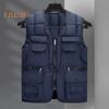 Мужской жилет с V-образным вырезом, без рукавов, на молнии, жилет с несколькими карманами, однотонный ветрозащитный теплый пуховый жилет, куртка