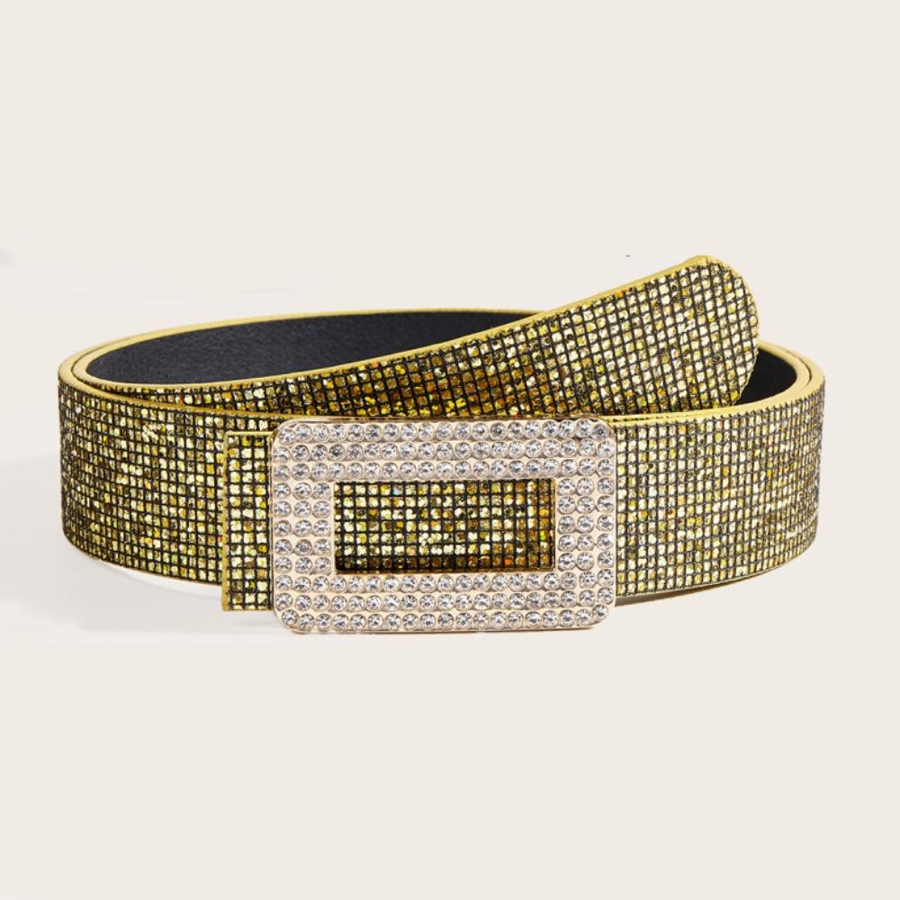 Punk Sequin Belt Rhinestone Square Buckle Y2K Girl Waistband PU Leather Wide Waistband  Outdoor