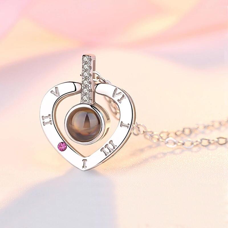 100 языков Я люблю тебя Ожерелье из стерлингового серебра S925 День святого Валентина Подвеска в форме сердца Проекция памяти