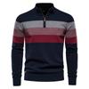 European and American Style Men's Autumn Winter Striped Sweater Casual Knitted Stand Collar Zipper Pullover