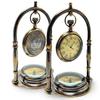 Desk Clock Table Clock with Maritime Brass Compass Victoria London Nautical Brass Table Clock